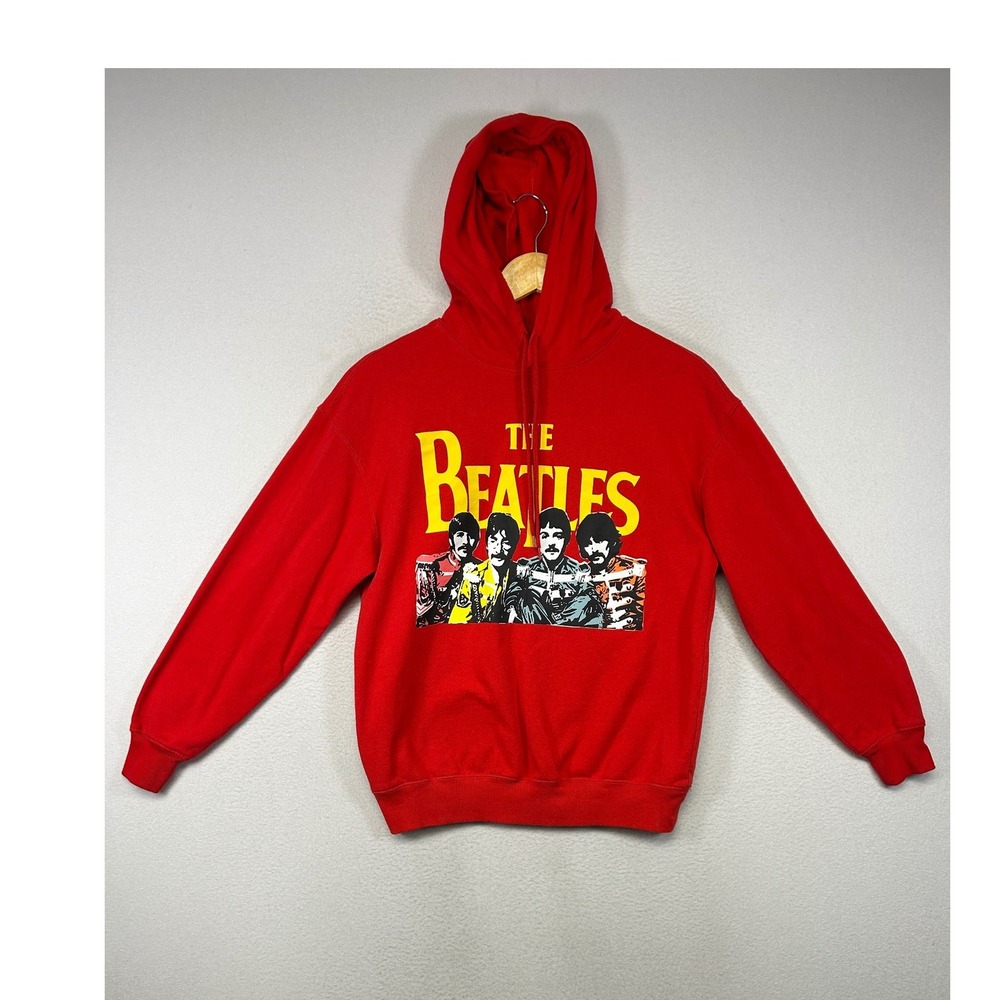 Rock Band Merch The Beatles Mens Small Red Sgt Pepper Graphic Hoodie Sweatshirt